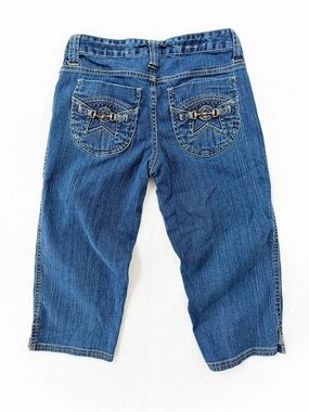 Metro 7 Blue Denim Embellished Capri Jeans with Contrast Stitching Size 4